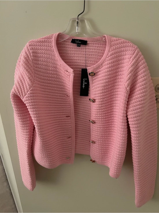 Lulus Sweaters - Lulu's Pink Knit Cardigan Sweater w/ gold buttons